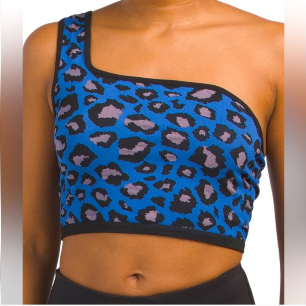 FP Movement by Free People Free Throw One Shoulder Leopard Print in Blue Sz M/L